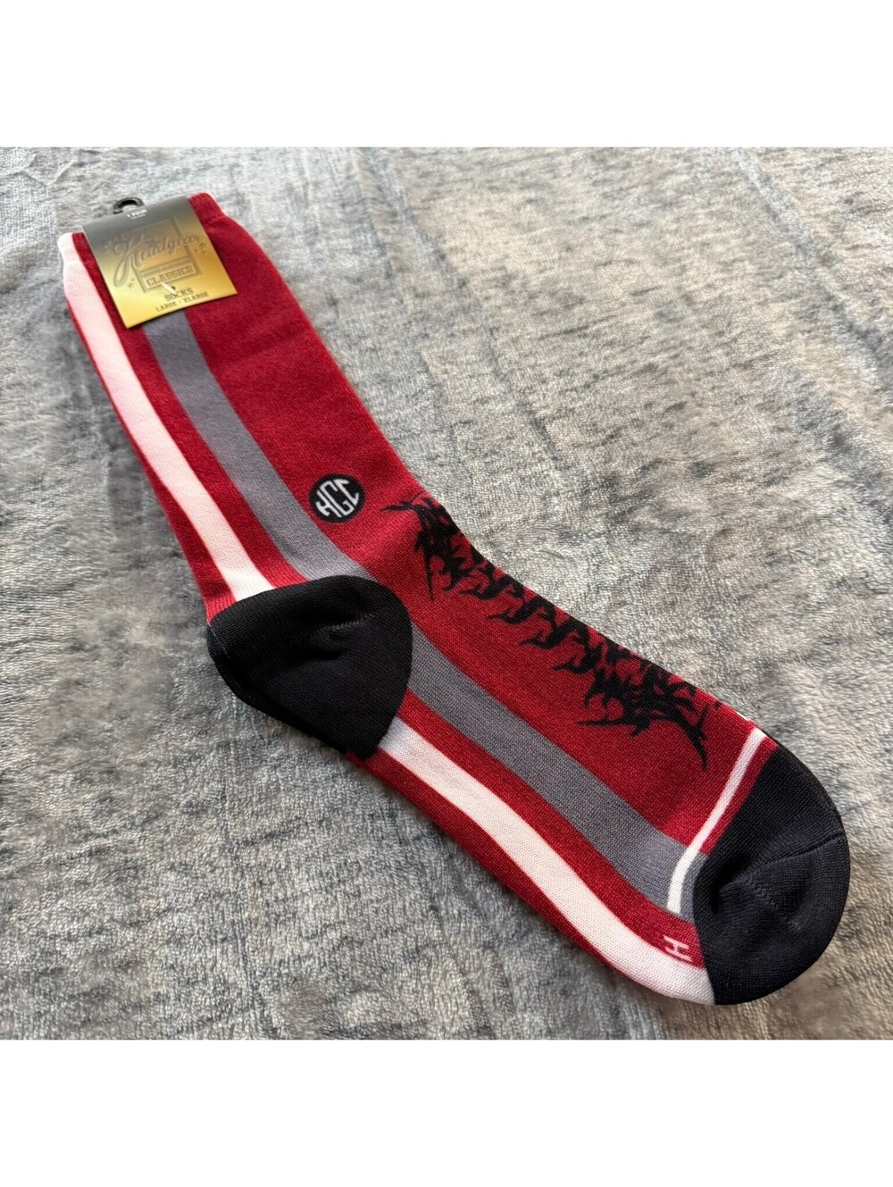 Headgear Classics Men's Red Gray White Striped HGC Tribal Socks Size 9-13
